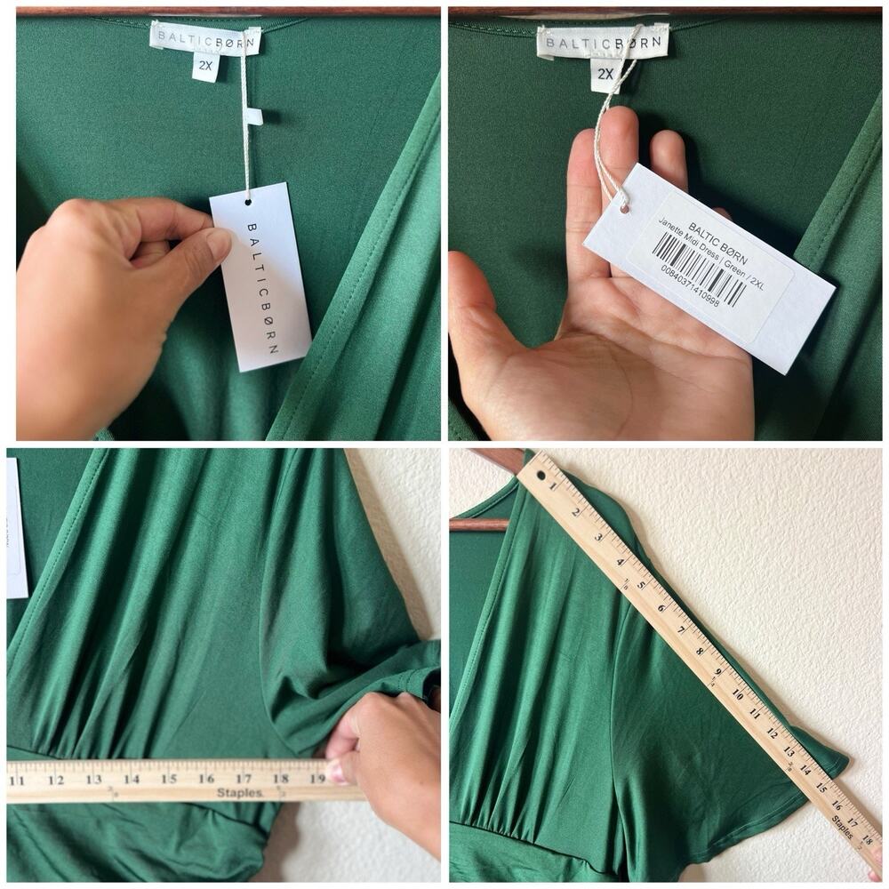 NWT Baltic born Green Midi Dress Deep V Neck Flutter Sleeve Flowy Skirt Plus 2X - Picture 5 of 15